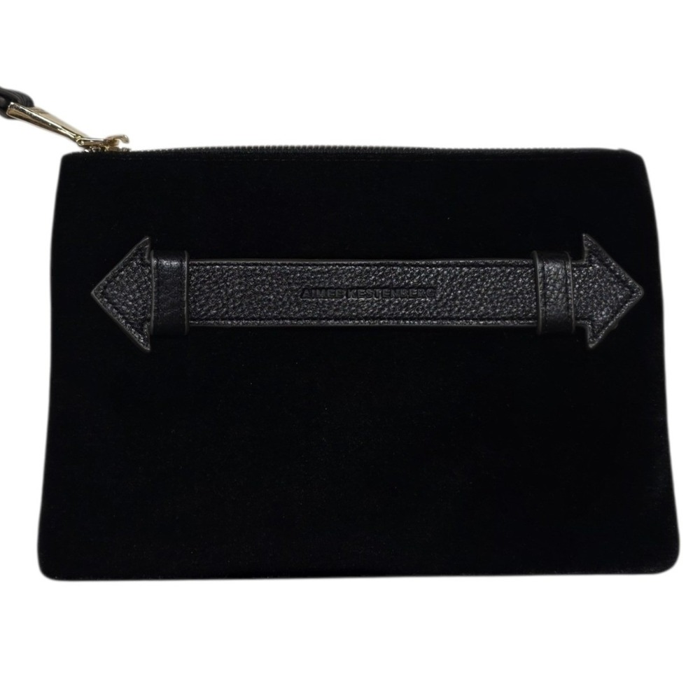 Aimee Kestenberg Wristlet Bag Womens OS Black Velvet Leather Trim Pouch Clutch